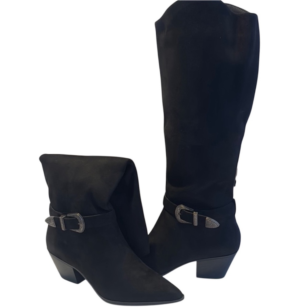 Black Heeled Boots with Chunky Heel and Side Zipper